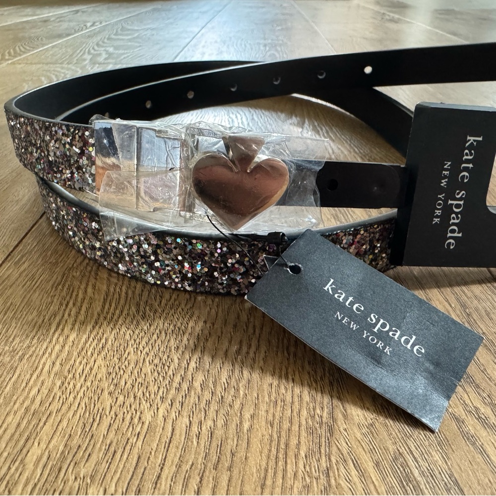 Kate Spade Reversible Glitter Belt with Heart Buckle